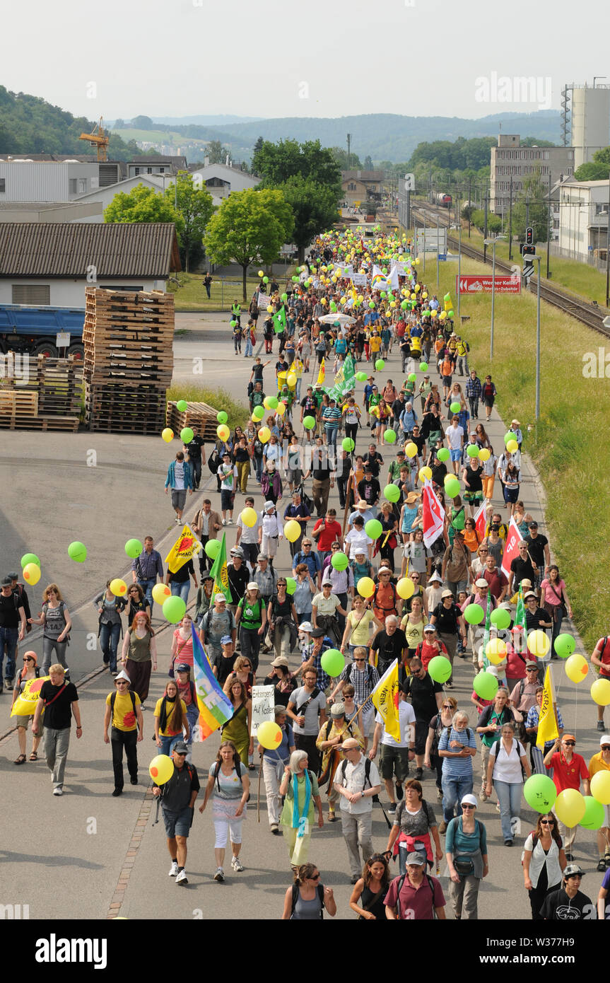 Switzerland: Over 20'000 peoples joined the anti nuclear power demonstration in Switzerlands 'atomic valley'. Stock Photo