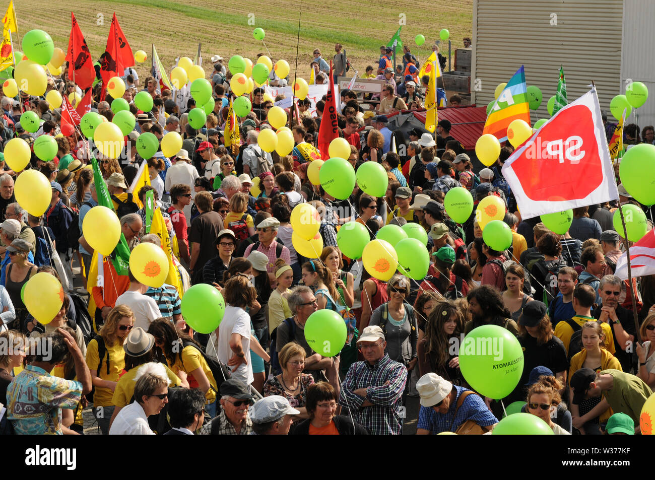 Switzerland: Over 20'000 peoples joined the anti nuclear power demonstration in Switzerlands 'atomic valley'. Stock Photo