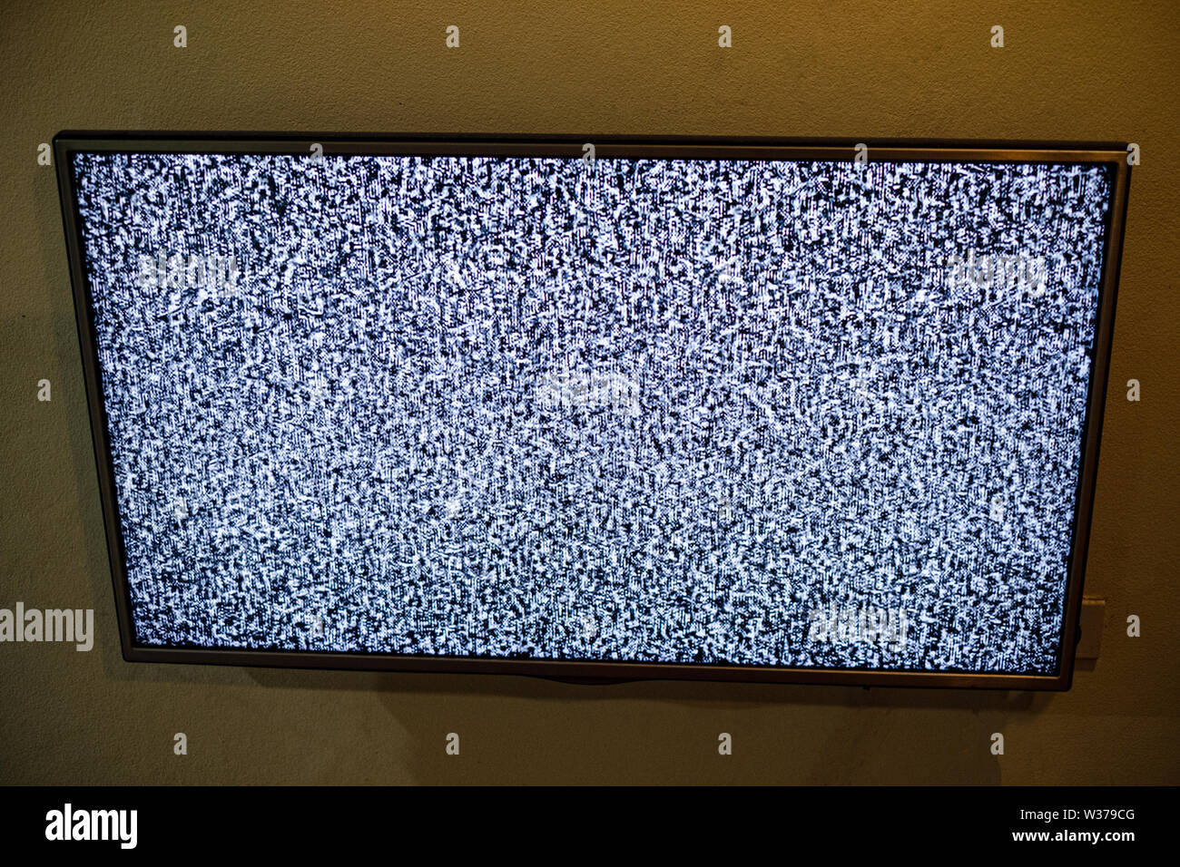 No signal to monitor,Static noise bad tv signal black and white Stock