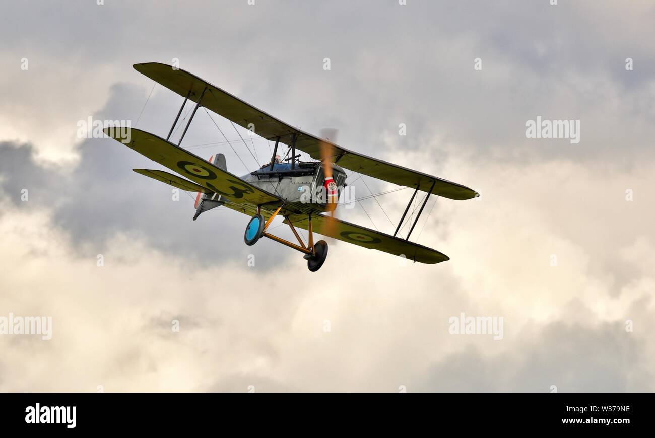 Royal Aircraft Factory S.E.5 (G-ERFC) - Replica of a British World War 1 biplane flying at Shuttleworth Military Airshow on the 7th July 2019 Stock Photo