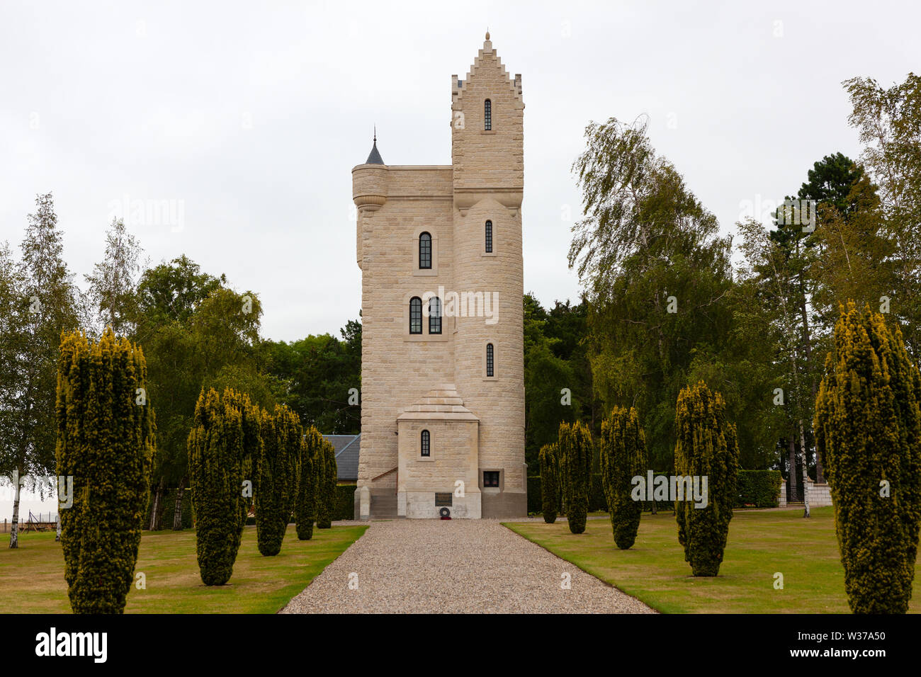Ulster Tower, Thiepval, Somme, France. Northern Ireland's memorial to the men of the 36th (Ulster) Division from World War One. Stock Photo