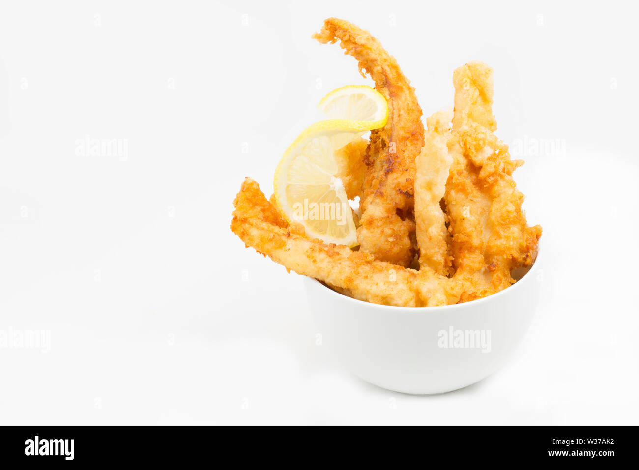 Deep fried battered cod goujons seafood hires stock photography and