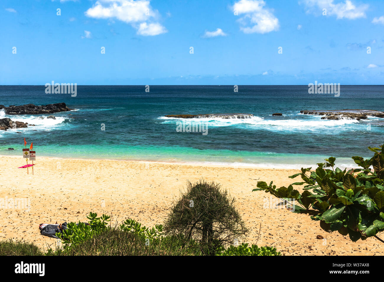 Sand beach along Three Tables Beach coast, North Shore, Oahu, Hawaii