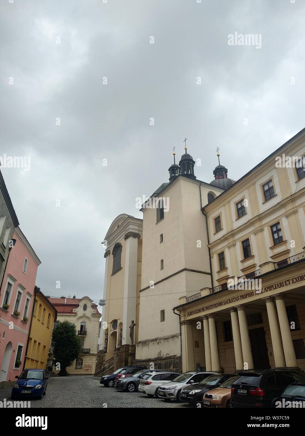 Church of St. Michael in Olomouc with three Baroque domes, Czech Republic Stock Photo