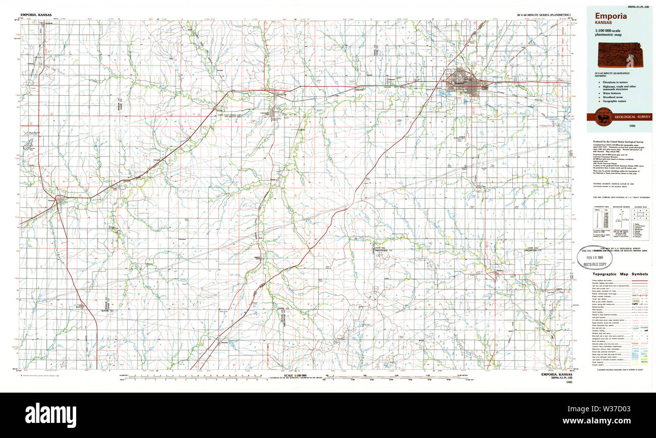USGS Topo Map Kansas KS Emporia 1985