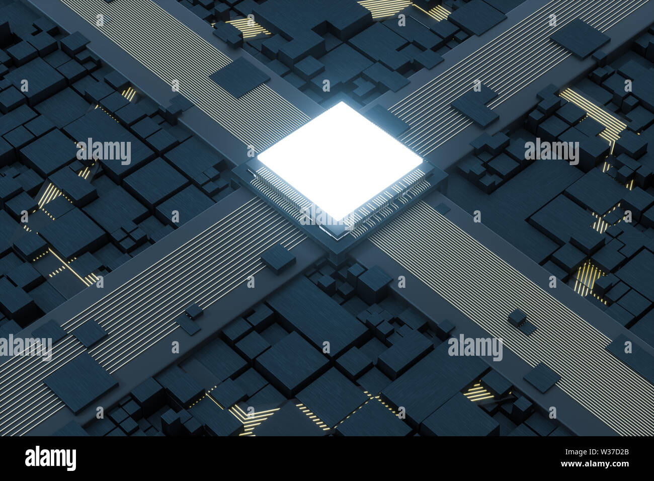 Circuit board and electronic lines background, 3d rendering. Computer