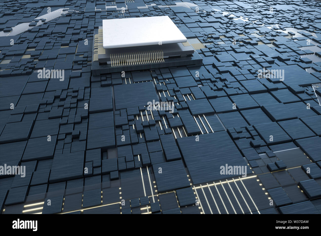 Circuit board and electronic lines background, 3d rendering. Computer