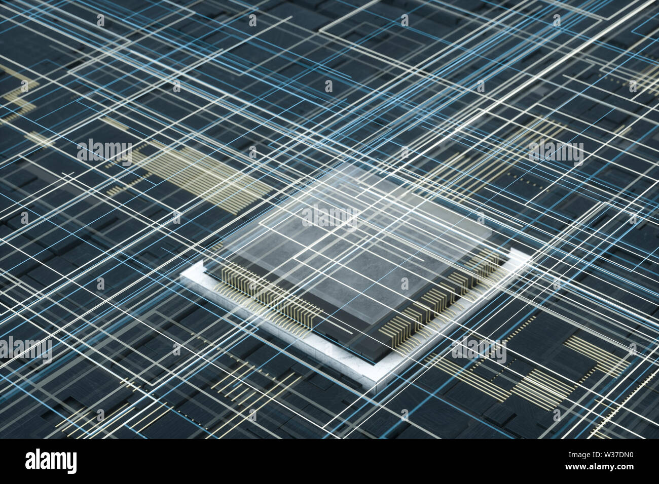 Circuit board and electronic lines background, 3d rendering. Computer
