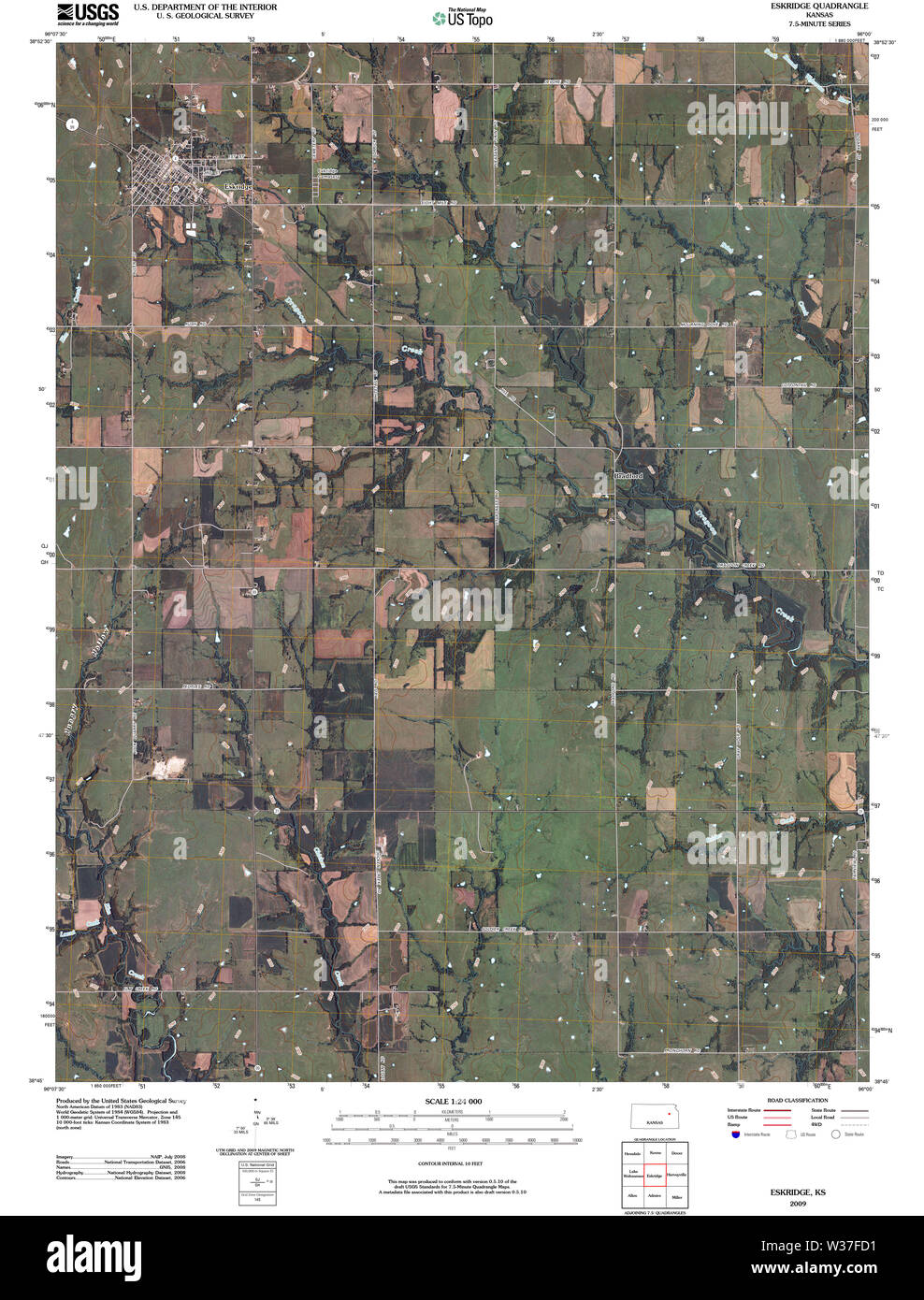 USGS TOPO Map Kansas KS Eskridge 20091101 TM Restoration Stock Photo