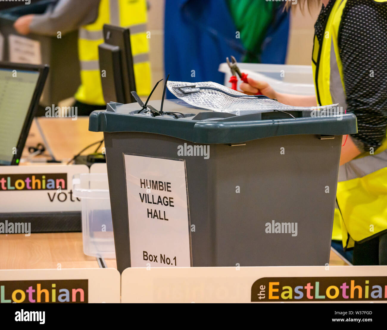 Votes being counted, Ward 5 Council election, Haddington & Lammermuir by-election, East Lothian May 2019, Scotland, UK Stock Photo