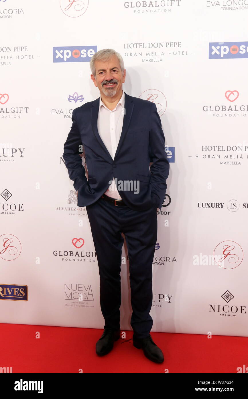 July 13, 2019 - TV presenter carlos Sobera attends the gala of the VIII Global Gift, held tonight in Marbella (Malaga) as part of the activities of the VIII Philanthropic Weekend organized by the Global Gift Foundation in the city of Malaga. The event, held at the Melia don Pepe hotel in the town of Marbella has counted on the return of eva Longoria, godmother of honor of the foundation, and you attended this year since the previous edition I can not because of the birth a few months before your son Santiago. Credit: Lorenzo Carnero/ZUMA Wire/Alamy Live News Stock Photo