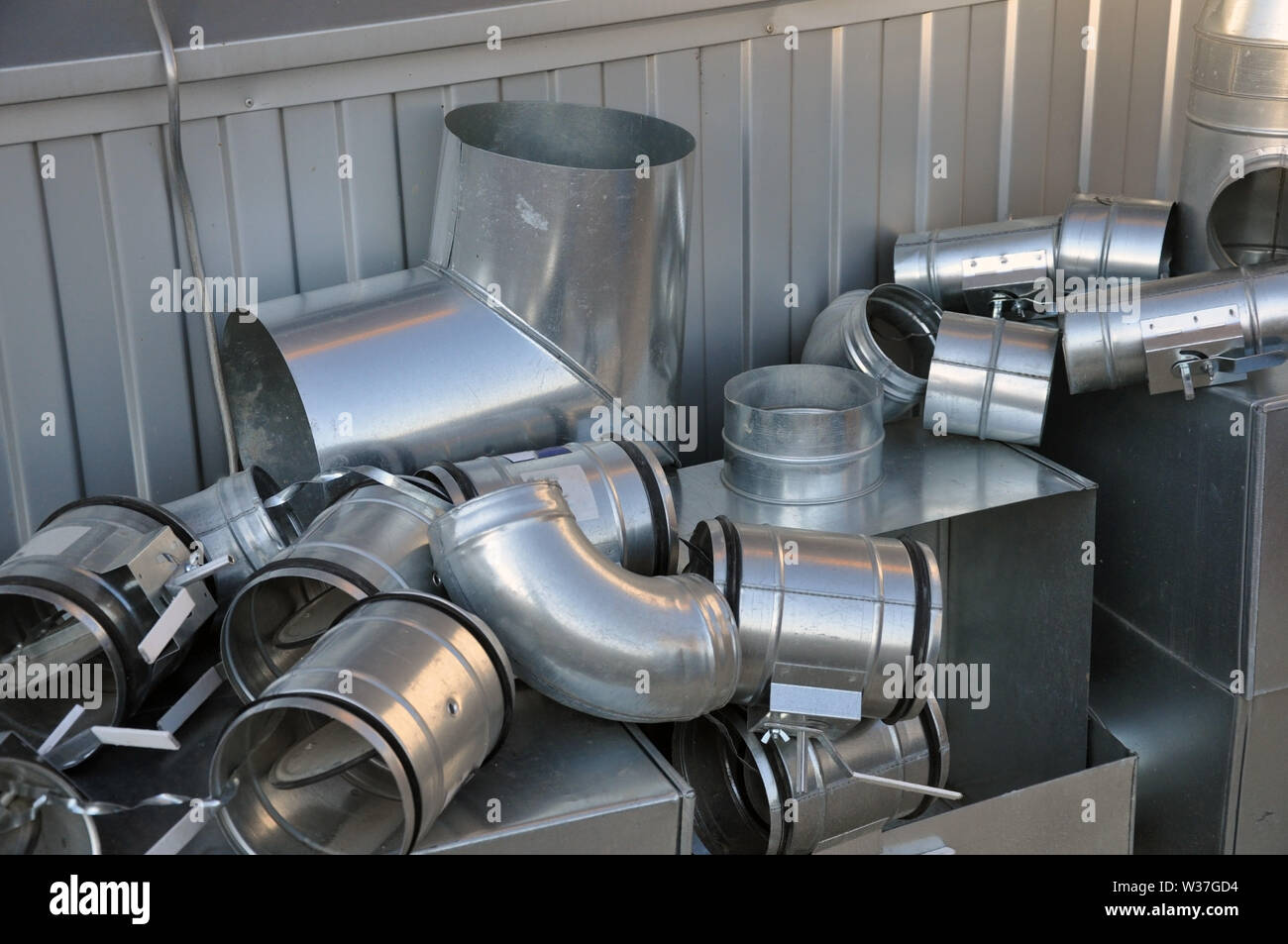Elements and parts made of galvanized sheet for various ventilation systems,  Russia Stock Photo - Alamy
