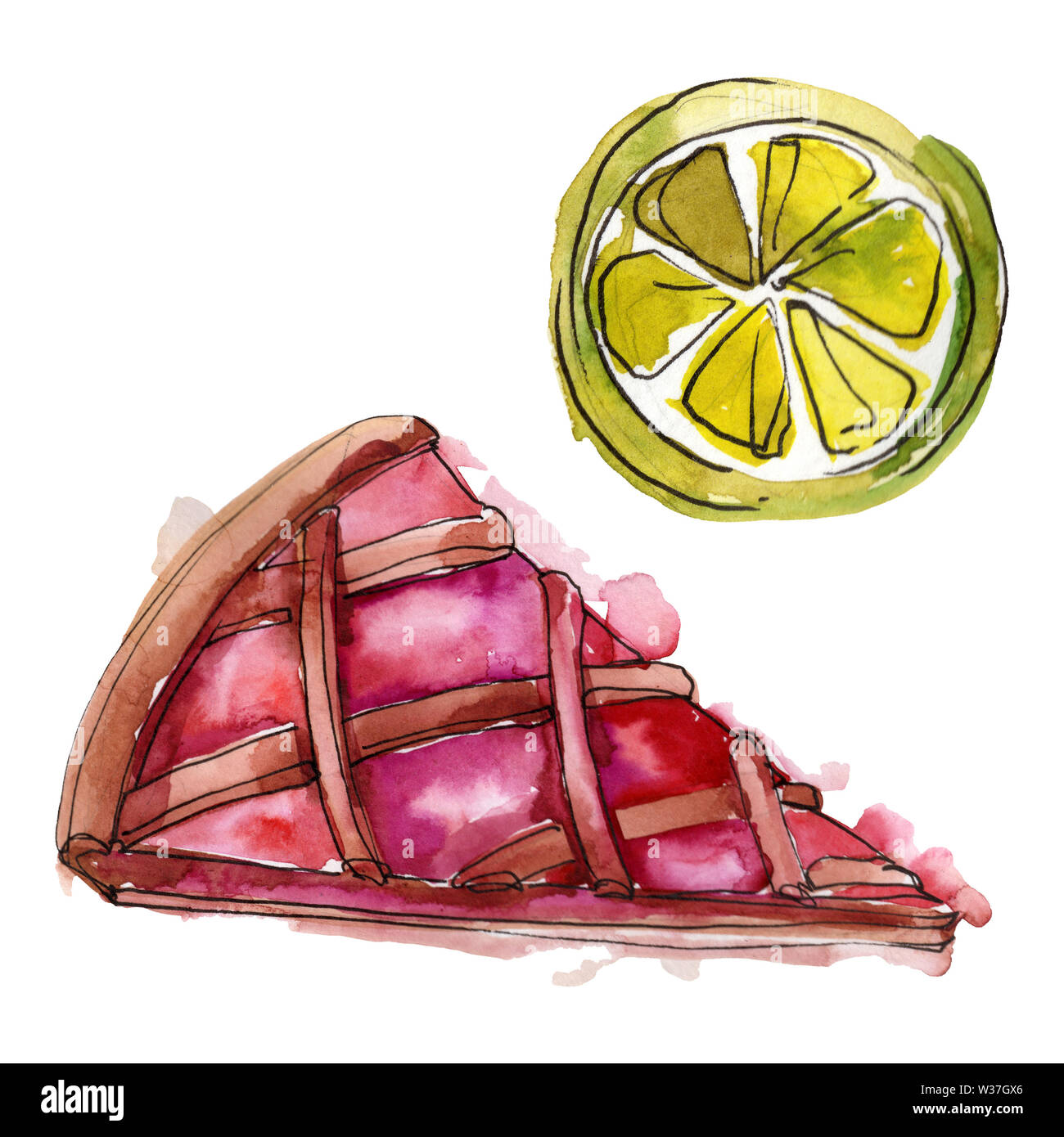 Tasty cake and bun sweet dessert. Watercolor background illustration ...