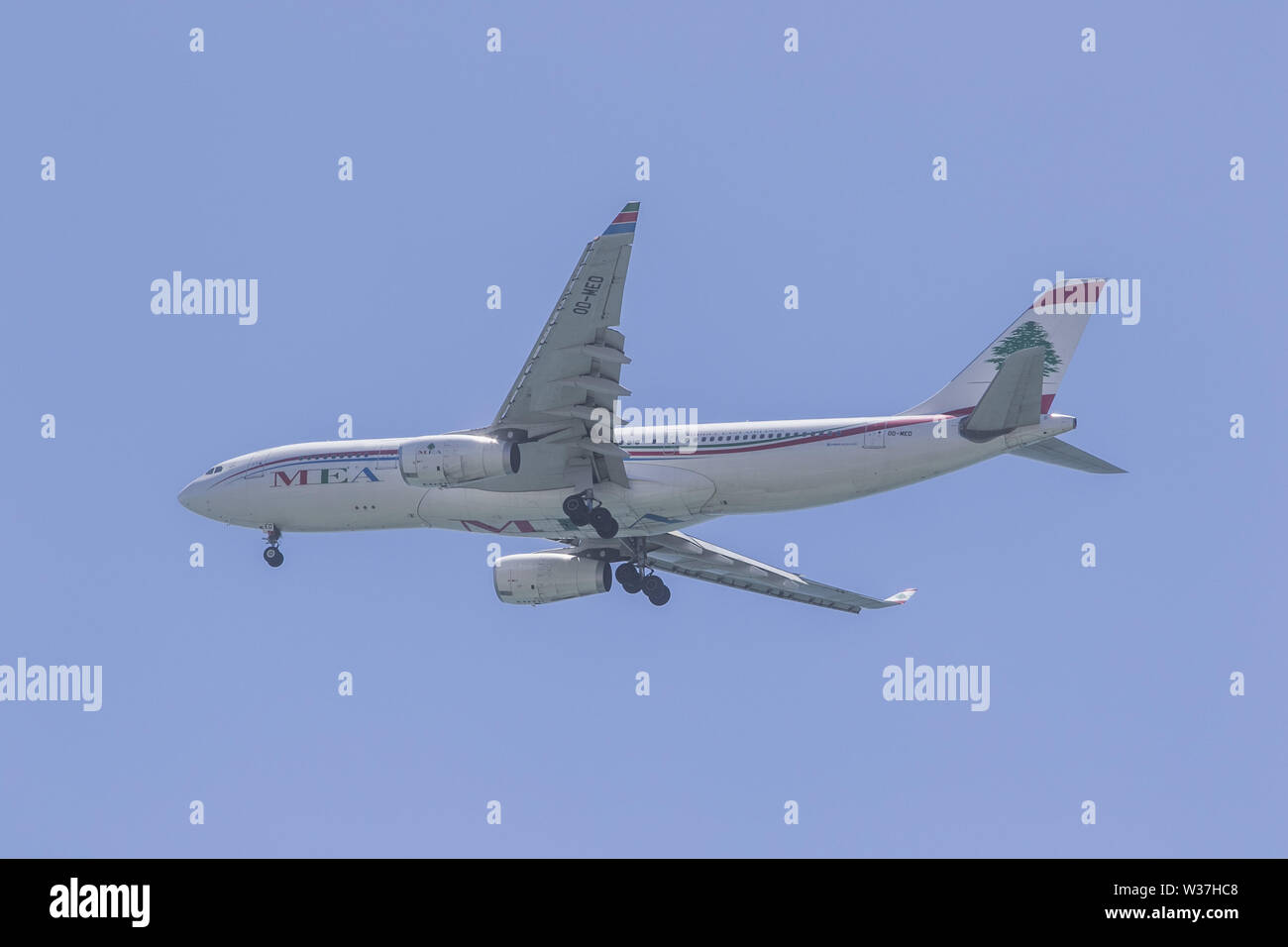 July 13, 2019 - Beirut, Lebanon - The Lebanese flight carrier Middle East Airlines landing at Beirut. (Credit Image: © Amer Ghazzal/SOPA Images via ZUMA Wire) Stock Photo