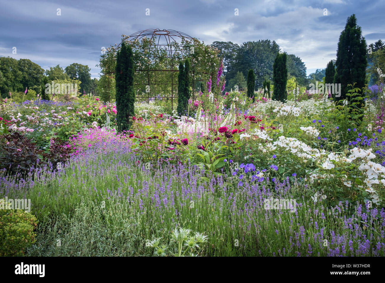 English country garden flower borders in the walled garden at Middleton