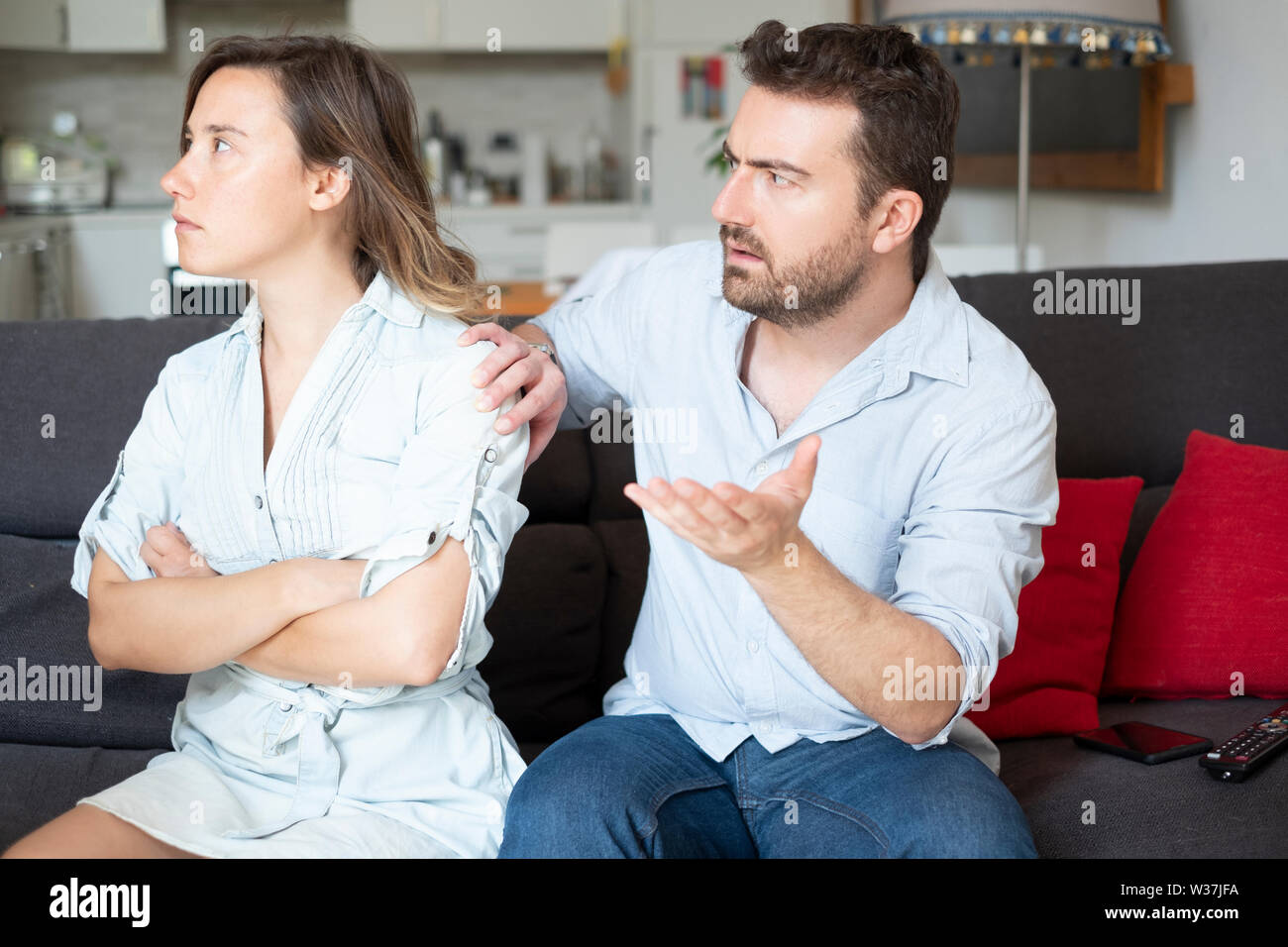 Relationship breakup and couple fighting badly Stock Photo