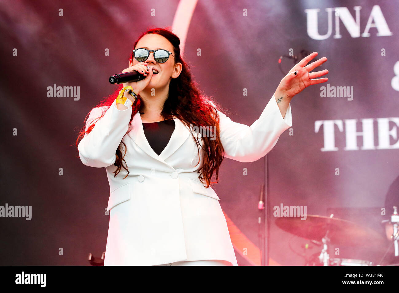 June 23, 2019 - Reykjavâ€™K, Iceland - Music Artist UNA STEF & THE SP74 performs during the fifth Secret Solstice Festival in Laugadalur, Reykjavâ€™k, Iceland held from June 21-23, 2019...Secret Solstice, set just outside Reykjavik, Iceland, consistently boasts a lineup which is as diverse and distinctive as the festival's surroundings.   Showcasing some of the world's biggest contemporary artists, beloved cult musicians as well as fresh local talent, the festivities continue throughout the night with a little help from the midnight sun which is almost ever-present throughout the summer equino Stock Photo