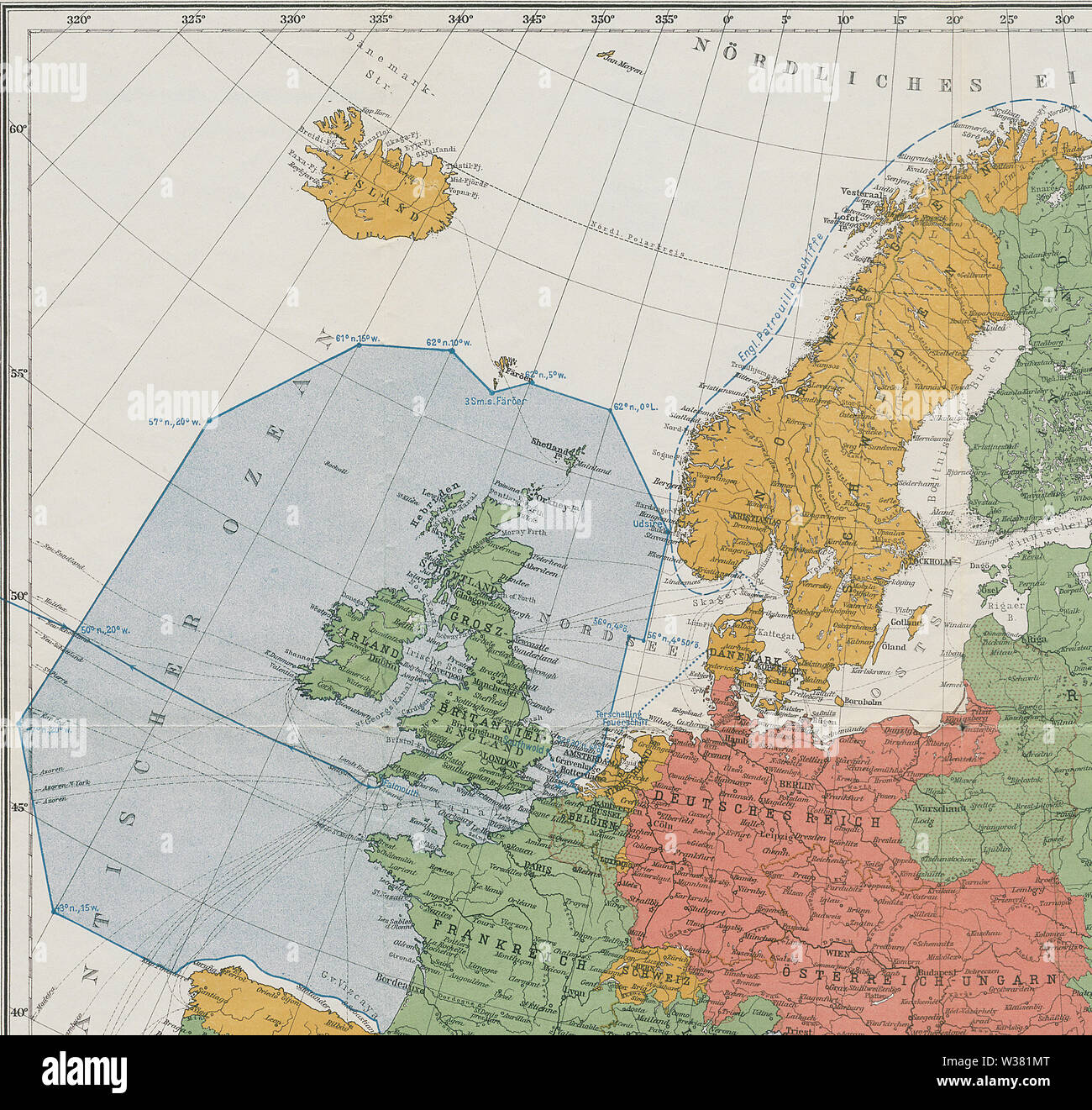 U-Bootskrieg - Die Sperrgebiete der europäischen Meere (North Sea crop) Stock Photo