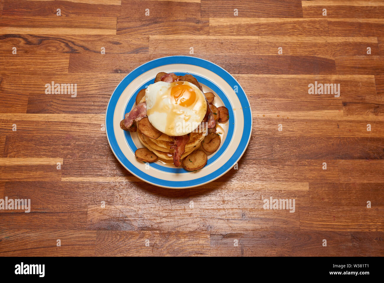 Pancakes bacon and egg Stock Photo