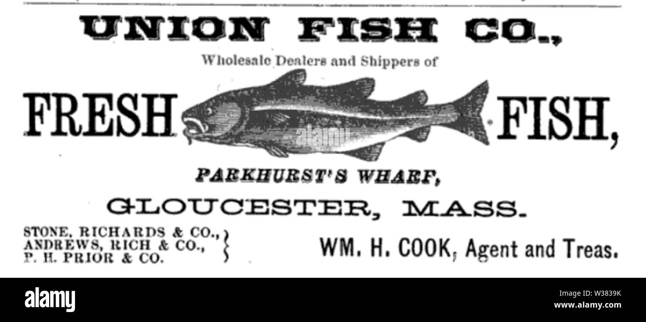 Union Fish Co advert Gloucester Massachusetts circa1870s Stock Photo