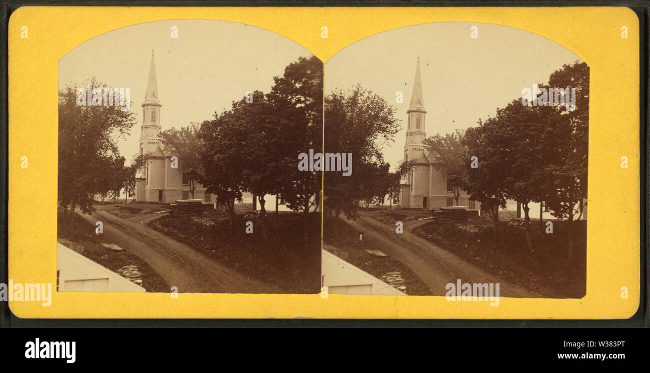 Universalist Church (The house just side that you can see a little of, is Mr Ayers') Dexter, Me, from Robert N Dennis collection of stereoscopic views Stock Photo