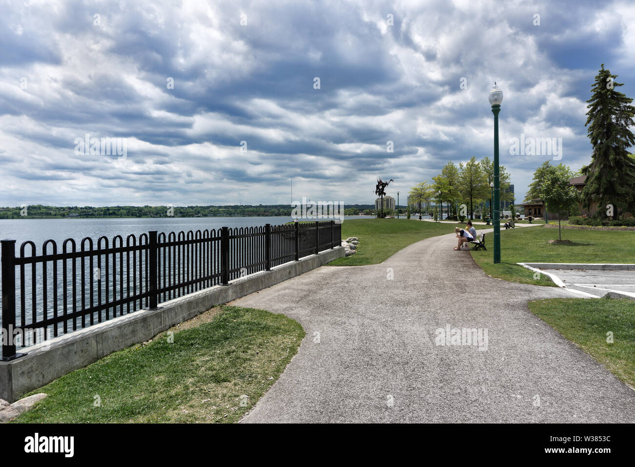 Relaxing in the park of Barrie, enjoying silence with view on the lake, Canada, Ontario Stock Photo