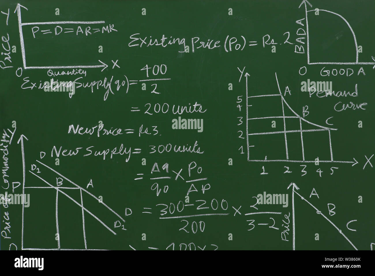 Equations written on blackboard Stock Photo