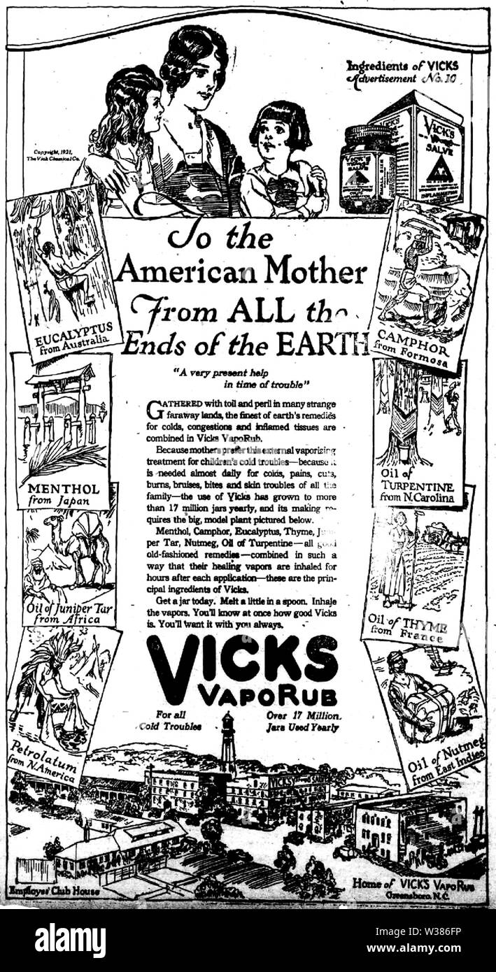 Vicks vaporub ad 1922 Stock Photo