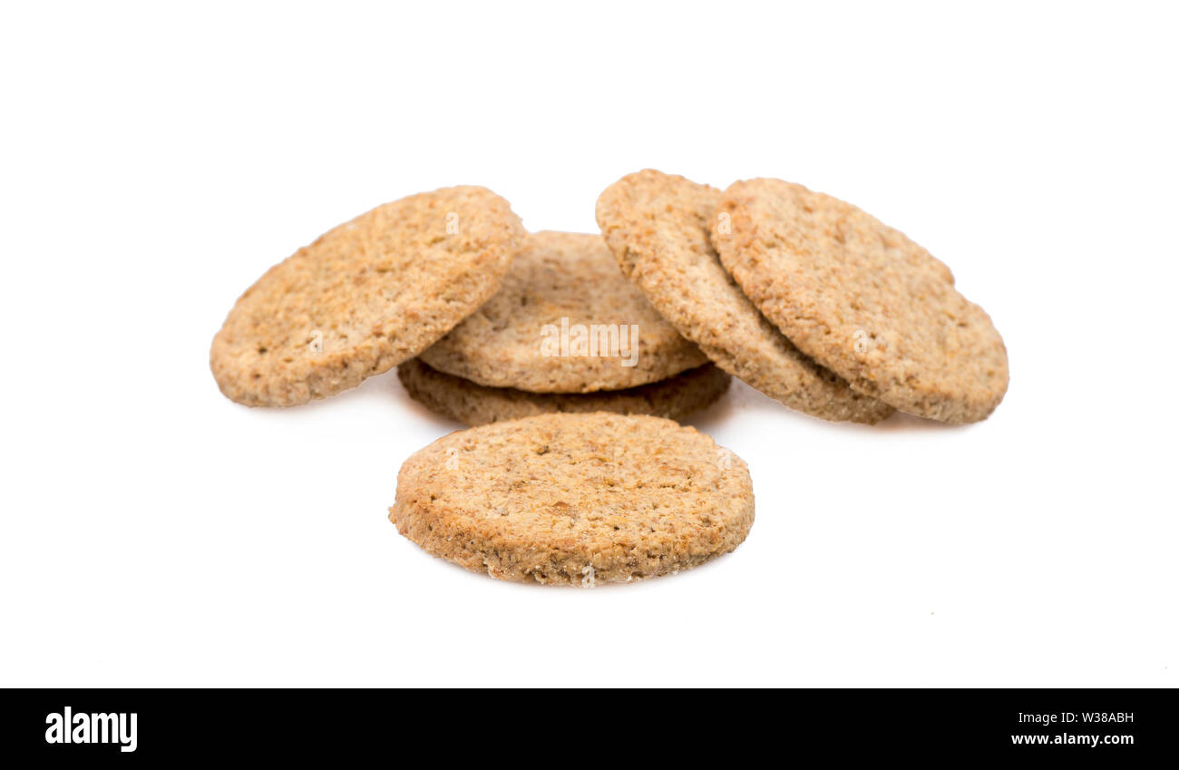 tea round cookies isolated on white surface. Integral cakes suitable