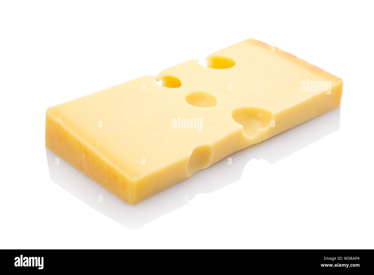 Emmentaler cheese with holes white isolated Stock Photo Alamy