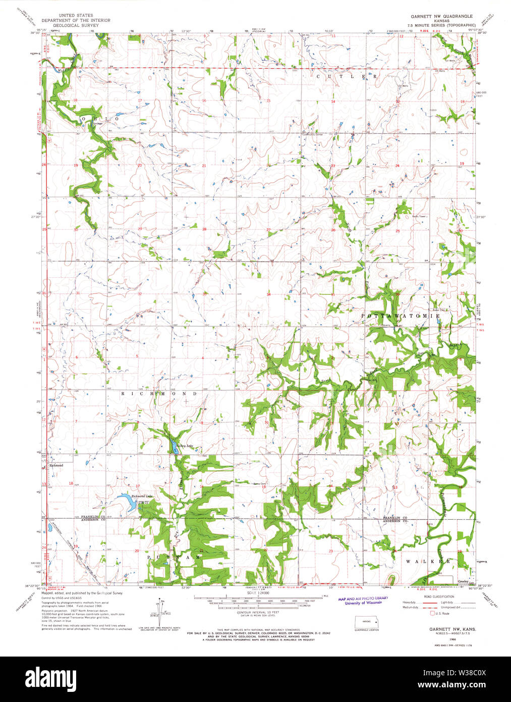 USGS TOPO Map Kansas KS NW 511401 1966 24000 Restoration Stock
