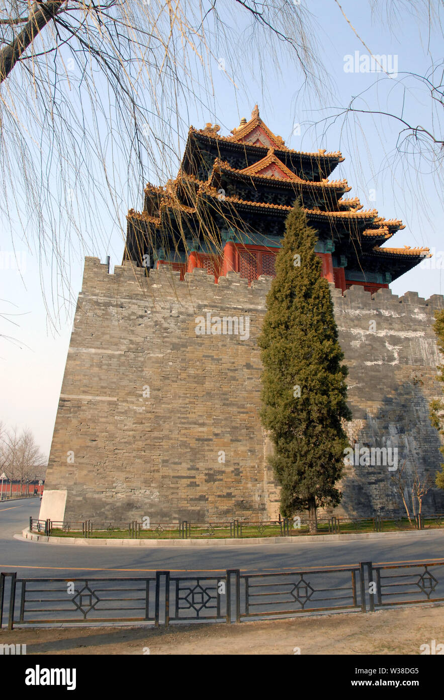 Forbidden City, Beijing, China. A corner tower seen from outside the Forbidden City. The Forbidden City has traditional Chinese architecture. UNESCO. Stock Photo