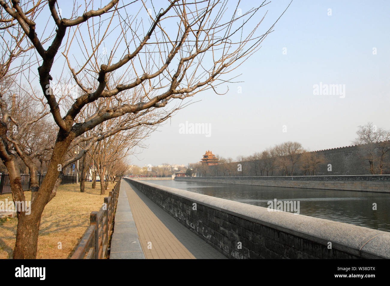 Forbidden City, Beijing, China. The moat surrounds the outside of the Forbidden City. The Forbidden City has traditional Chinese architecture. UNESCO. Stock Photo