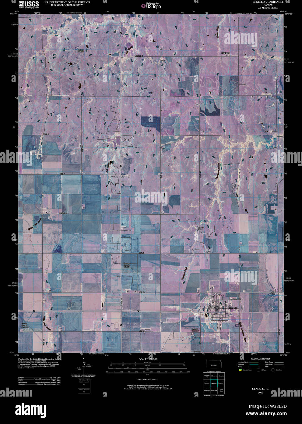 Map of geneseo hi res stock photography - Usgs Topo Map Kansas Ks Geneseo 20091031 Tm Inverted Restoration W38E2D