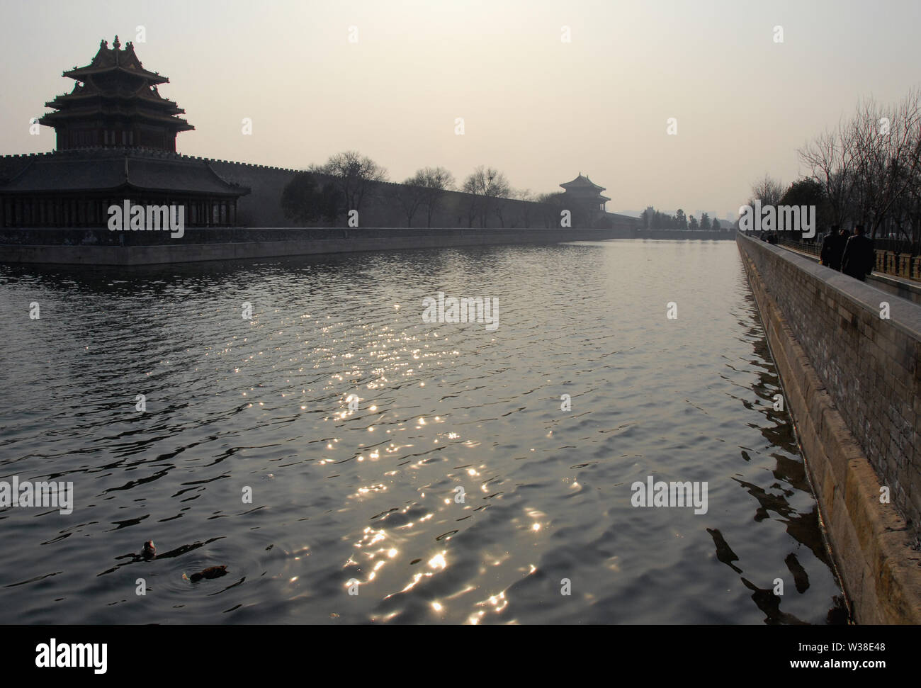 Forbidden City, Beijing, China. The moat surrounds the outside of the Forbidden City. The Forbidden City has traditional Chinese architecture. UNESCO. Stock Photo