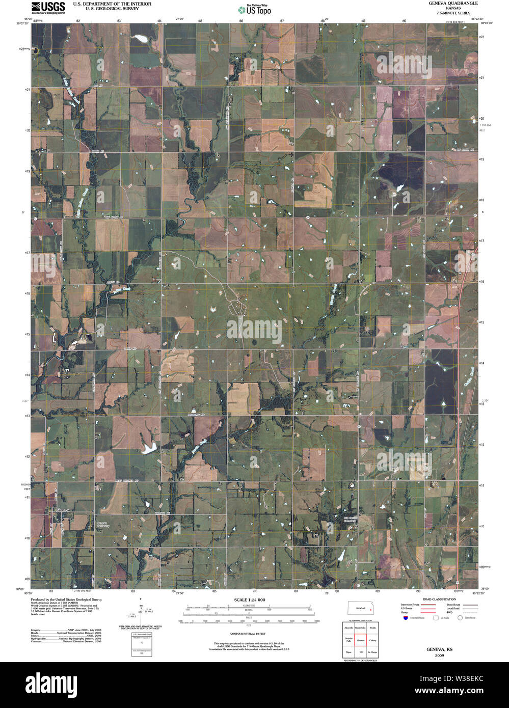 USGS TOPO Map Kansas KS Geneva 20091031 TM Restoration Stock Photo
