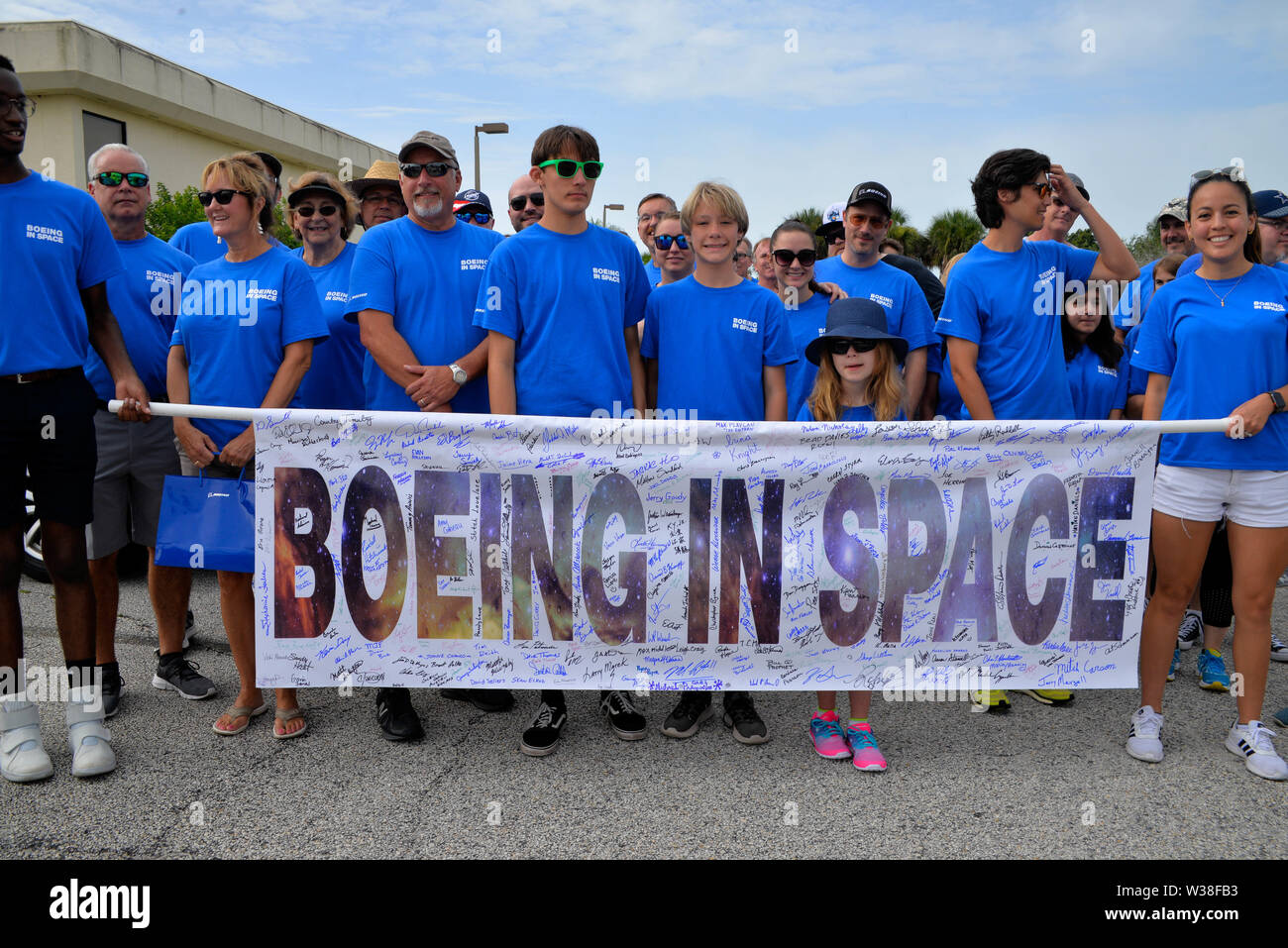 Cocoa Beach, Florida, USA. July 13, 2019. See our heroes as they ride through the City of Cocoa Beach in convertible Corvettes and witness the future of technology and innovation throughout the space industry! Former Apollo 15 Astronaut Al Worden with Space Shuttle Astronauts recreate the historic “Astronaut Corvette parade of the 60's.” Photo Credit: Julian Leek/Alamy Live News Stock Photo