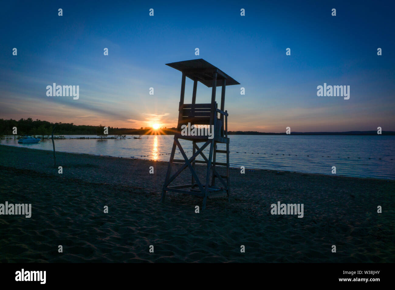 Black Bear Beach, Canada, Petawawa, In the foreground a rescue tower, Silence Stock Photo