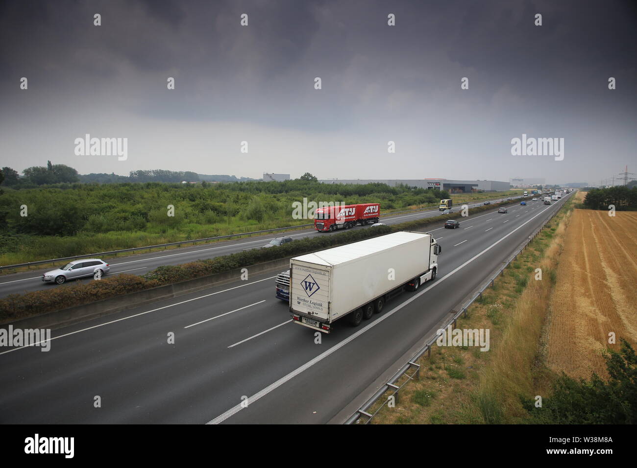 Deutsche Autobahn,PKW;LKW;Transport Stock Photo