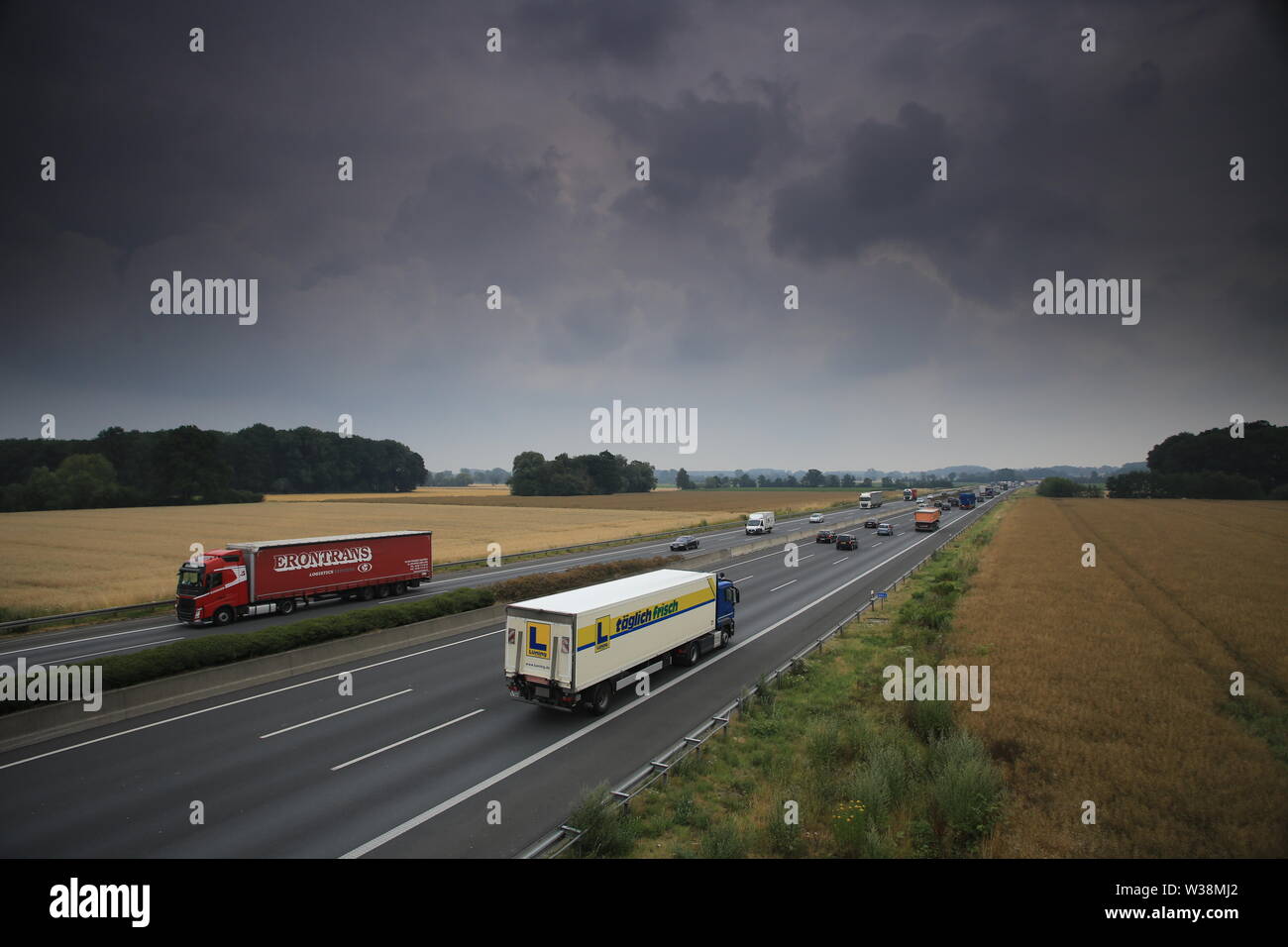 Deutsche Autobahn,PKW;LKW;Transport Stock Photo