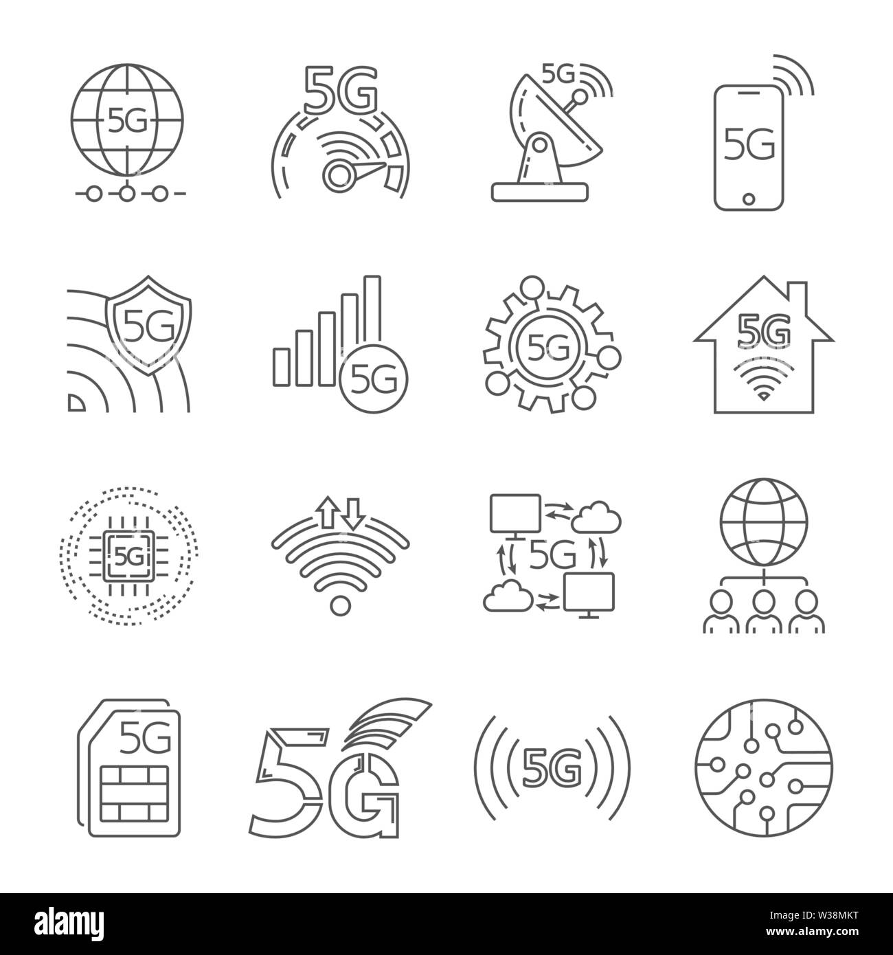 5G technology icons set. Outline set of 5G technology vector icons for ...