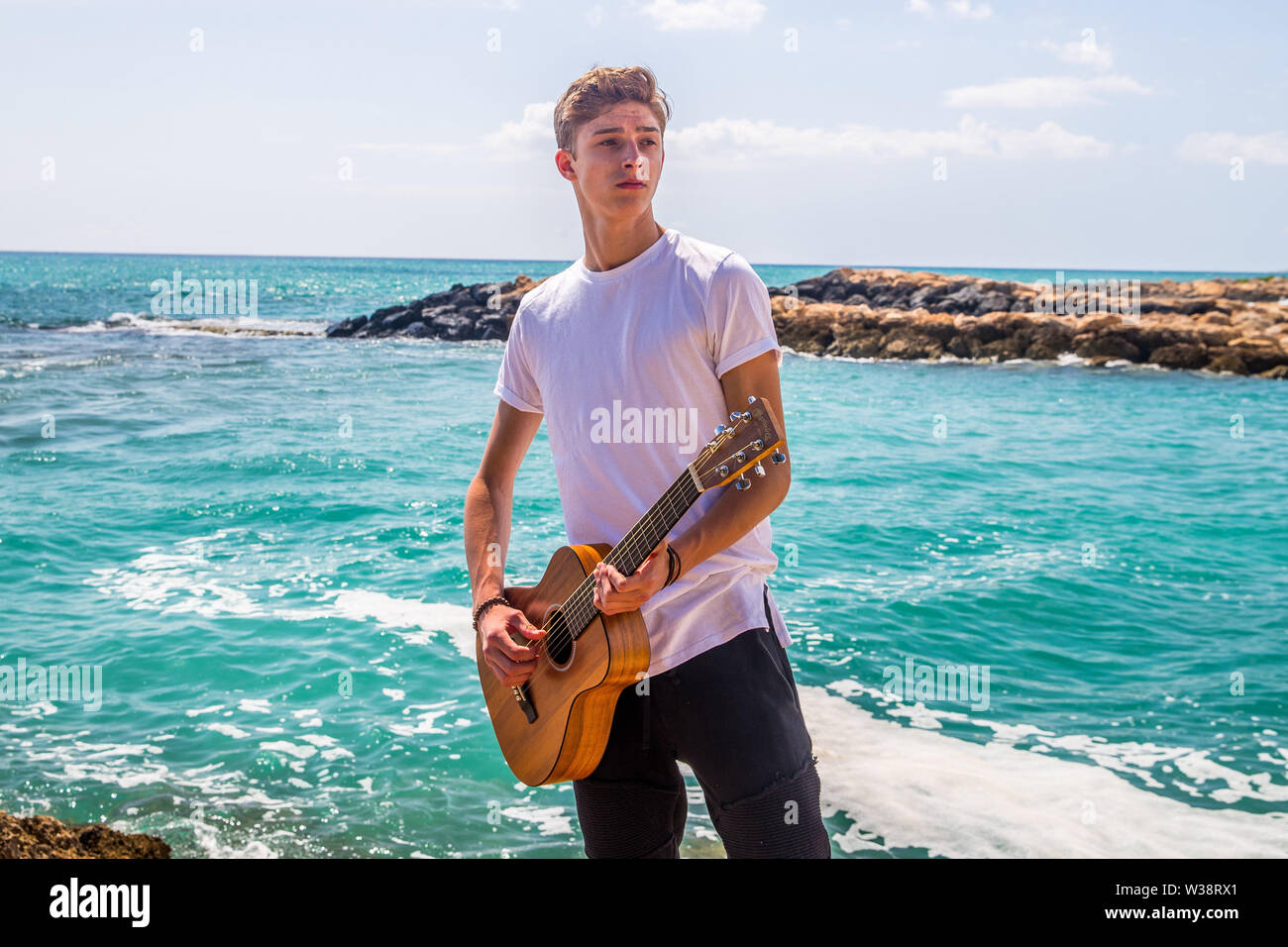 June 14, 2019 - Ko Olina, Hawaii, U.S - COBY JAMES promotional photo shoot in Ko Lina, Hawaii.   Coby James Martin is a Christian Singer Songwriter embarking on his first US Tour supporting Christian Artist Danny Gokey. (Credit Image: © Andy Martin Jr./ZUMA Wire) Stock Photo