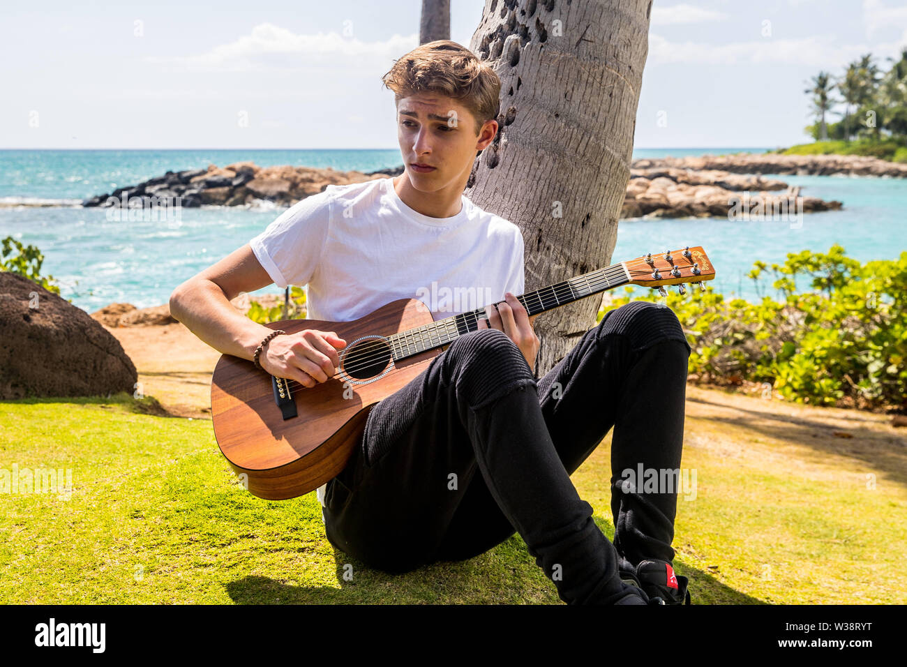 June 14, 2019 - Ko Olina, Hawaii, U.S - COBY JAMES promotional photo shoot in Ko Lina, Hawaii.   Coby James Martin is a Christian Singer Songwriter embarking on his first US Tour supporting Christian Artist Danny Gokey. (Credit Image: © Andy Martin Jr./ZUMA Wire) Stock Photo