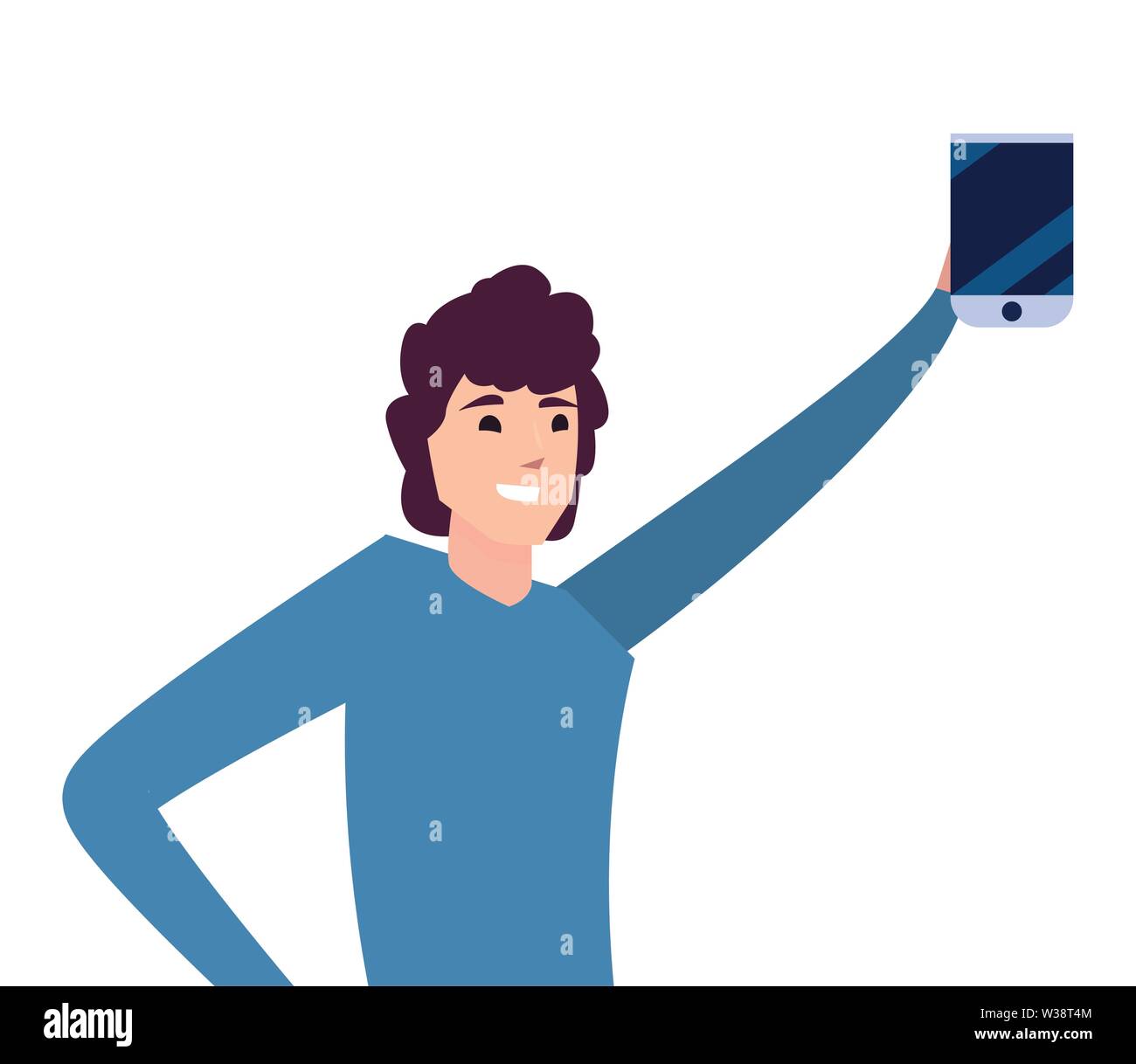 man holding smartphone young happy people vector illustration Stock ...
