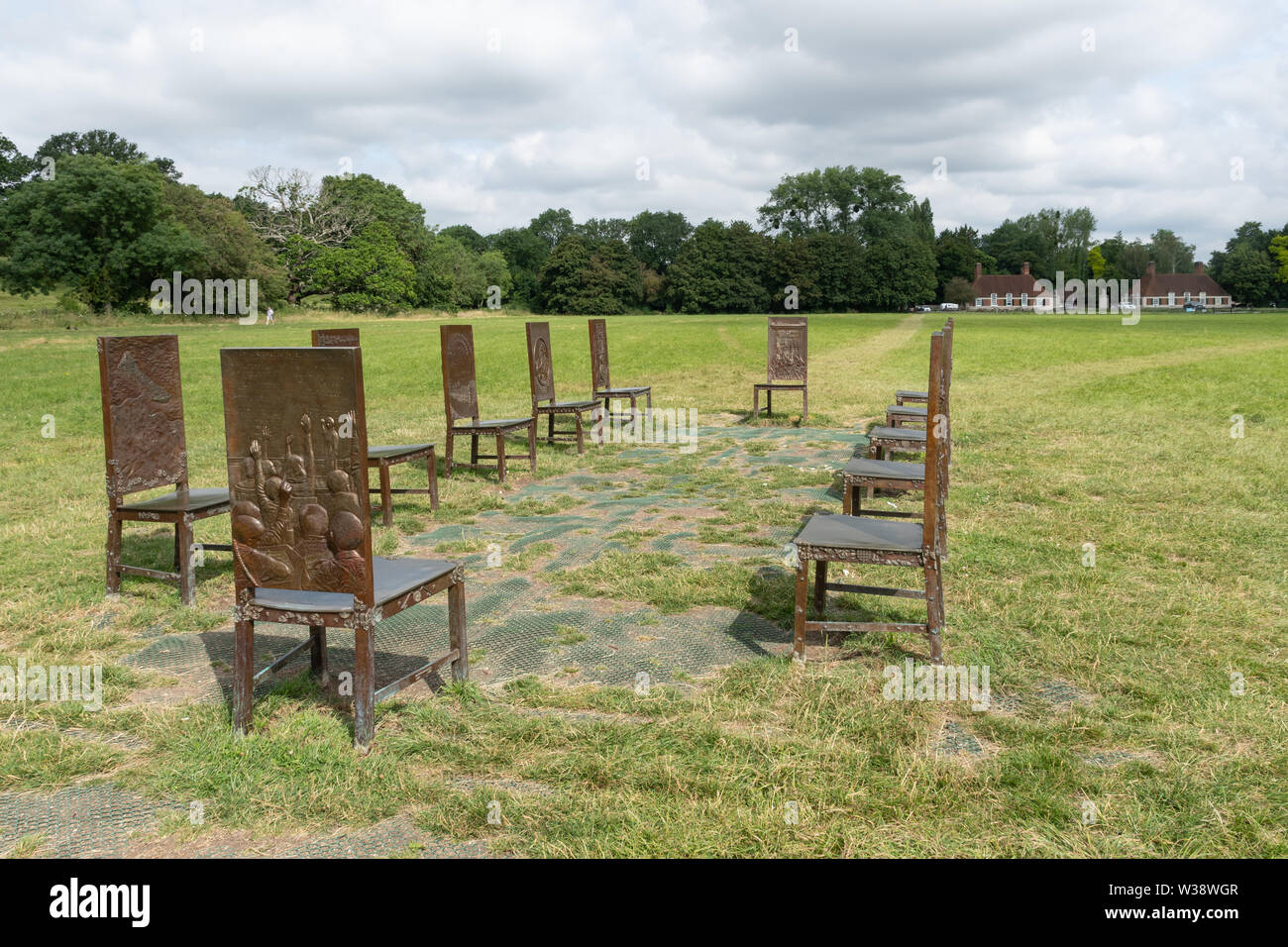 The Jurors artwork by sculptor Huw Locke at Runnymede, commissioned on the 800th Anniversary of the Magna Carta, Surrey, UK Stock Photo
