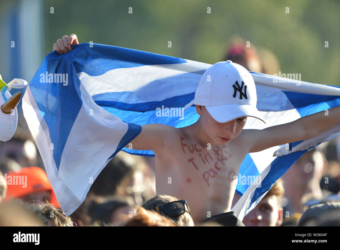 Glasgow, UK. 13 July 2019. Bastille live in Concert at TRNSMT Music Festival on the main stage. Dan Smith, lead vocalist takes the Main Stage. Credit: Colin Fisher/Alamy Live News Stock Photo
