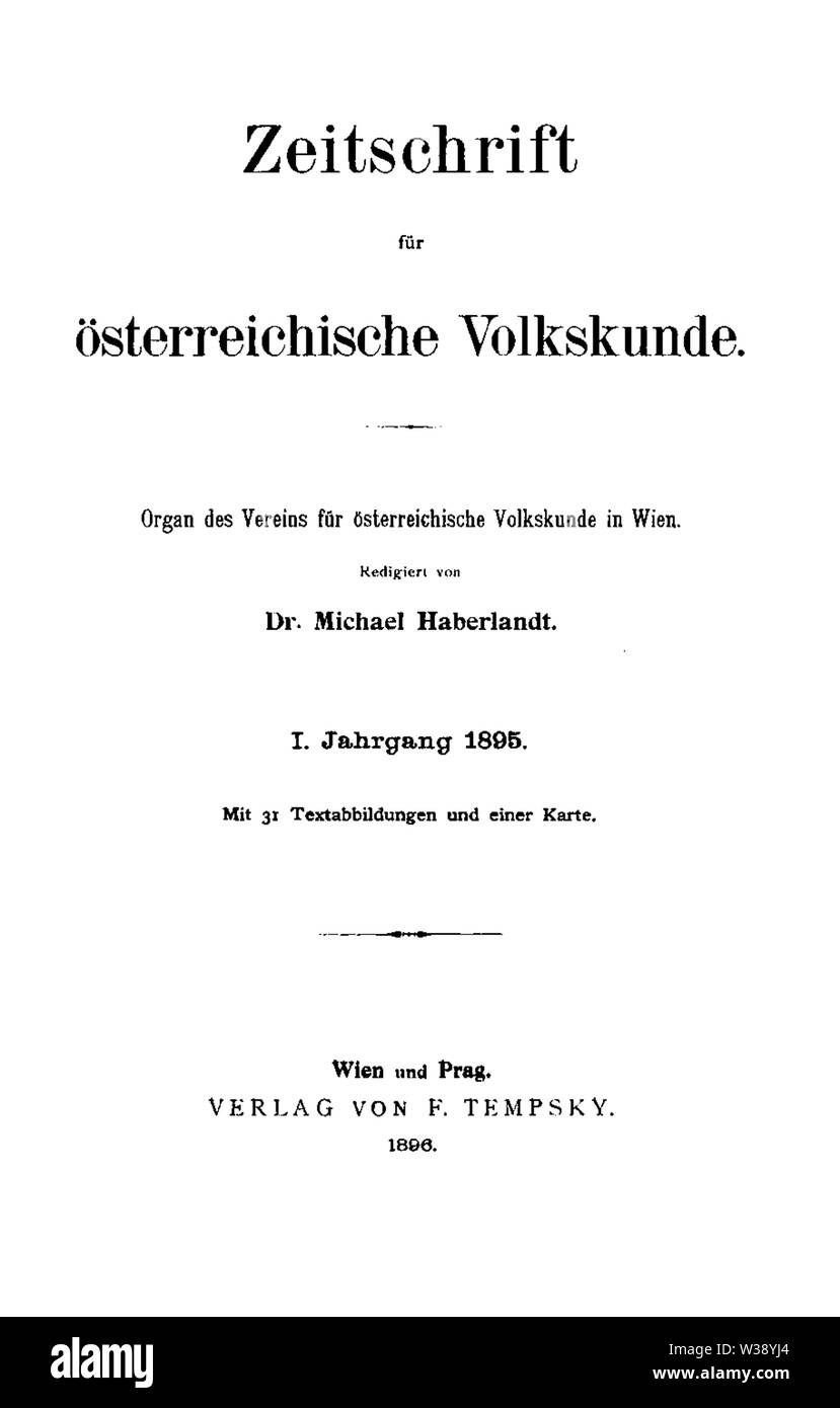 Zeitschrift für österreichische Volkskunde 1895 Titel Stock Photo