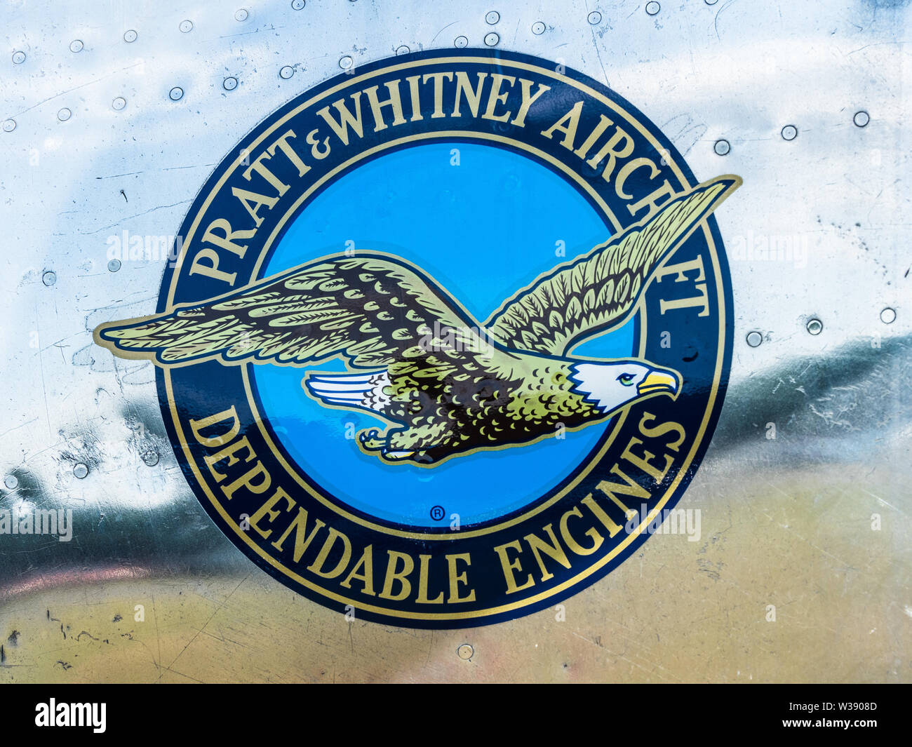 Pratt & Whitney Aircraft Engine badge on a vintage Dakota C53 Skytrooper aircraft Stock Photo