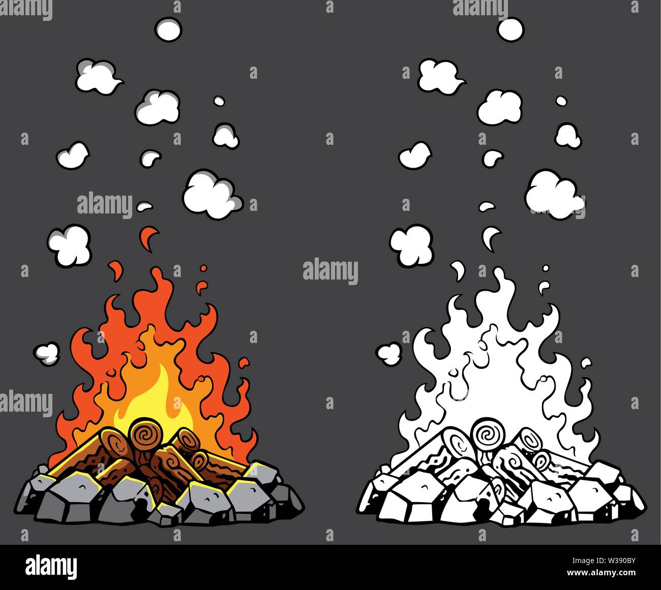 Campfire Cartoon Set Stock Vector