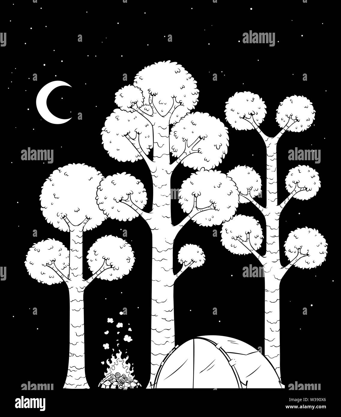 Forest Camp Black and White Stock Vector